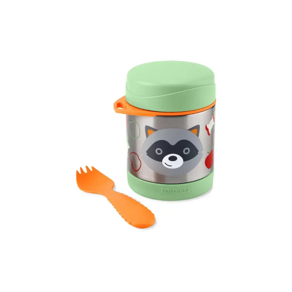 Termo con cuchara para comida Mapache-SkipHop-ideal para guarderia o colegio.webp