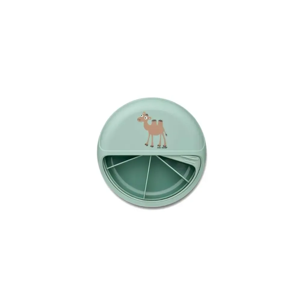 Caja Mini Disco para Snck Green Camel abierta-Carl Oscar-ideal viaje o para el cole.webp