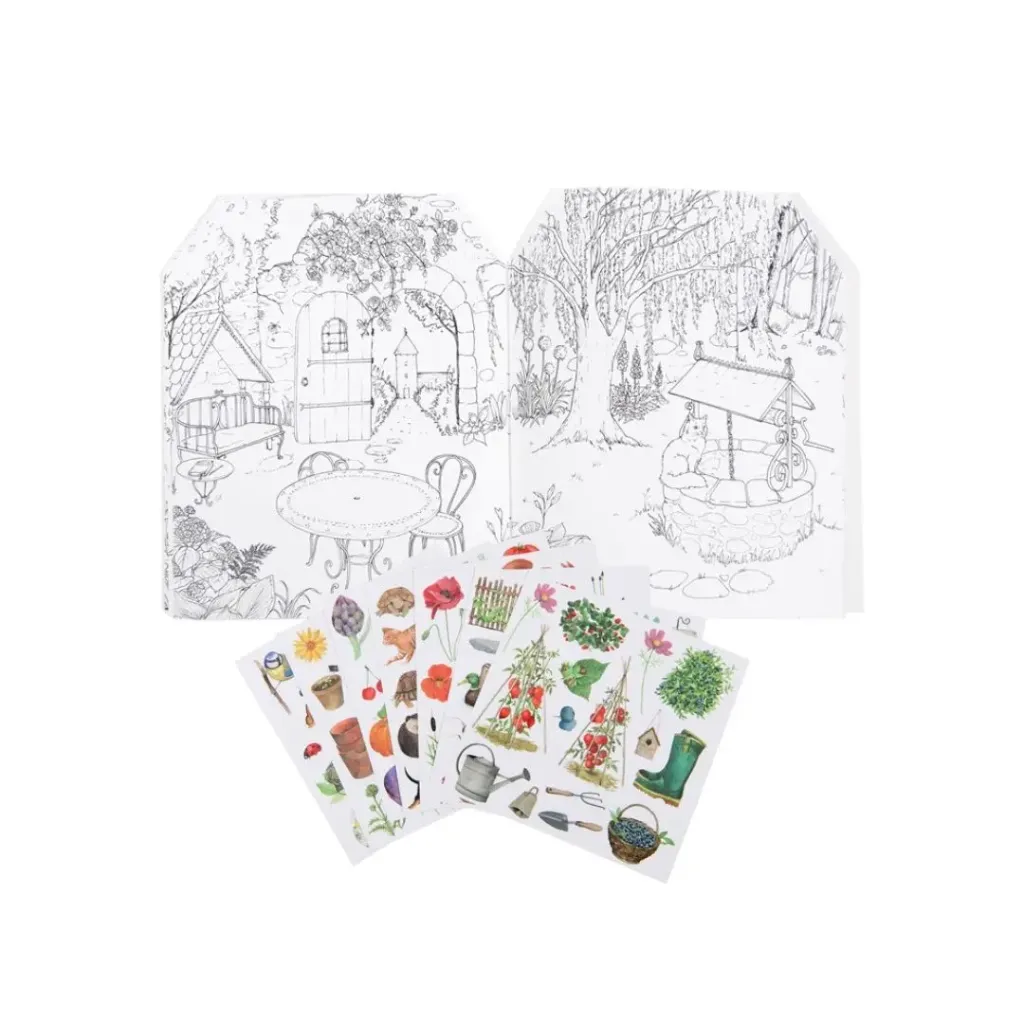 Componentes Cuaderno con pegatinas para colorear El jardinero-Moulin Roty-perfecto para acuarelas o lapices acuarelables.webp