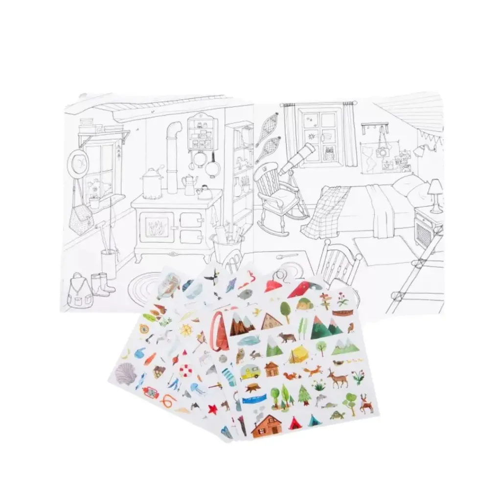 Componentes Cuaderno con pegatinas para Colorear El Explorador-Moulin Roty-ideal para usar con acuarelas o lapices acuarelables.webp