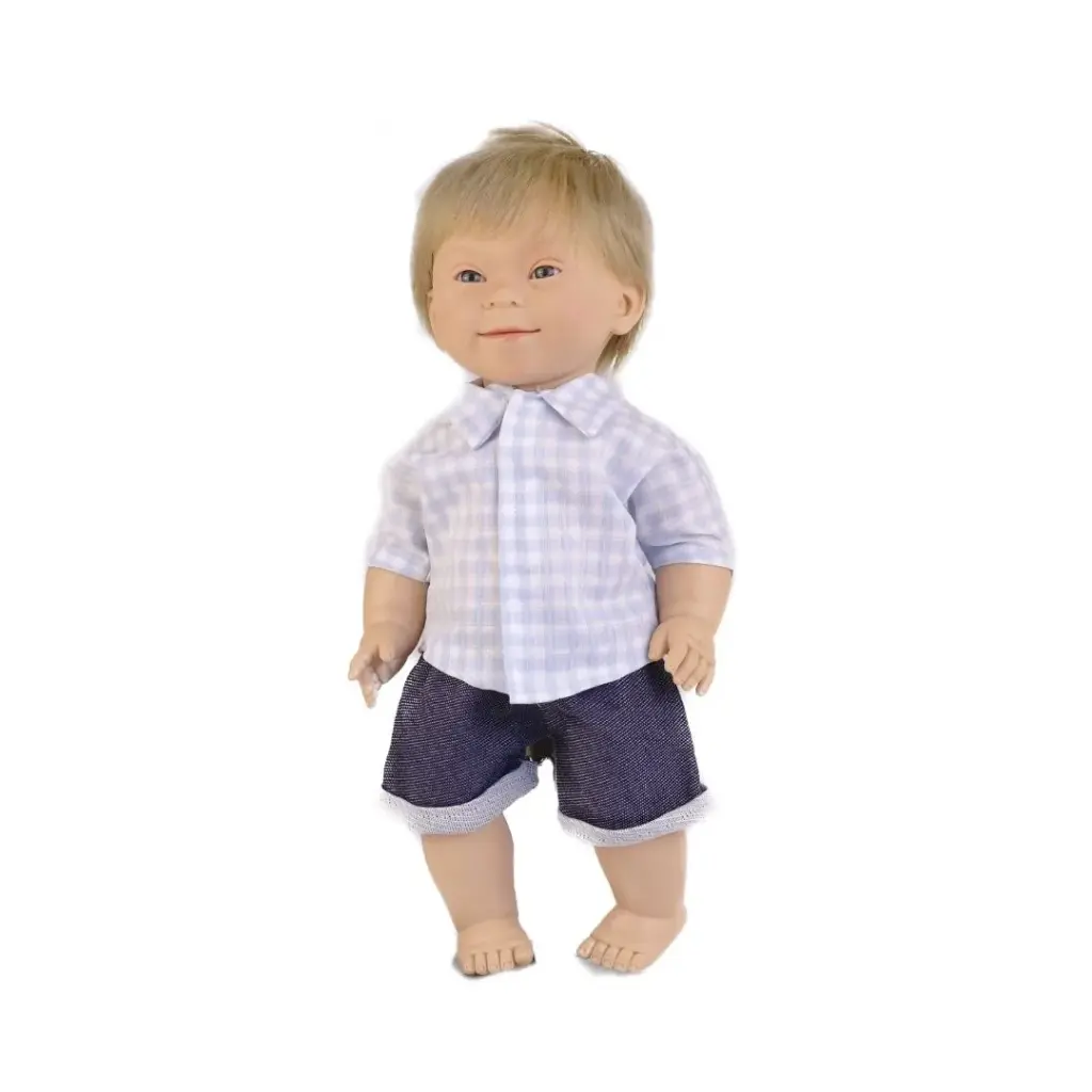 [140753] Muñeco caucásico rubio con Síndr. Down 40 cm