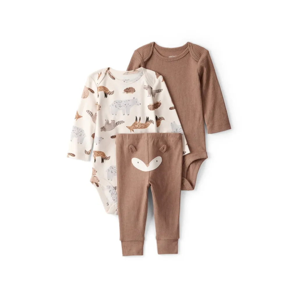 [1T621210-0-6M] Conjunto dos piezas marrón con dos bodis y pantalón (6m)