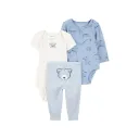 Conjunto tres piezas algodón pantalón y dos bodis azules