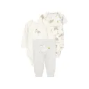 Conjunto tres piezas algodón pantalón y dos bodis diseño aves