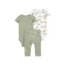 Conjunto tres piezas de algodón pantalón y dos bodis diseño caimán