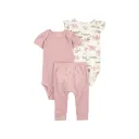 Conjunto tres piezas de algodón, pantalón y dos bodis, diseño elefantes