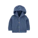 Chaqueta punto canalé capucha diseño oso azul