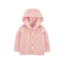 Chaqueta punto canalé capucha diseño oso rosa