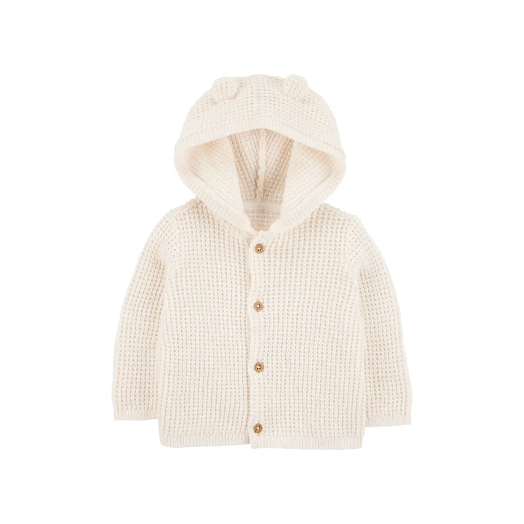 Chaqueta punto canalé capucha diseño oso beige