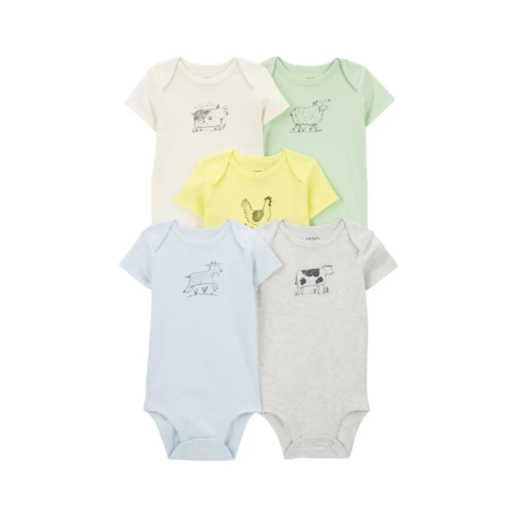 [1R036410-0-3M] Pack de cinco bodis de manga corta con estampado de granja (3m)