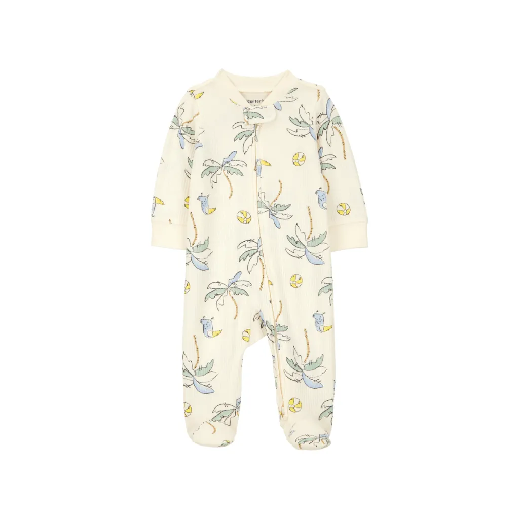 Pijama entero con cremallera bidireccional y estampado de palmeras 